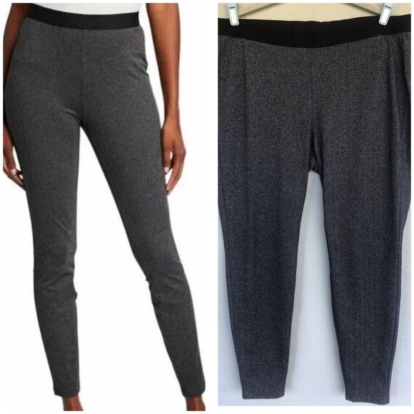 Eileen Fisher Leggings Women L Charcoal Herringbone Pull-On Pants Minimalist - Picture 1 of 13